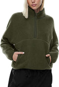 LASLULU Womens Half Zip Pullover Cropped Sweatshirt - Cozy Sherpa