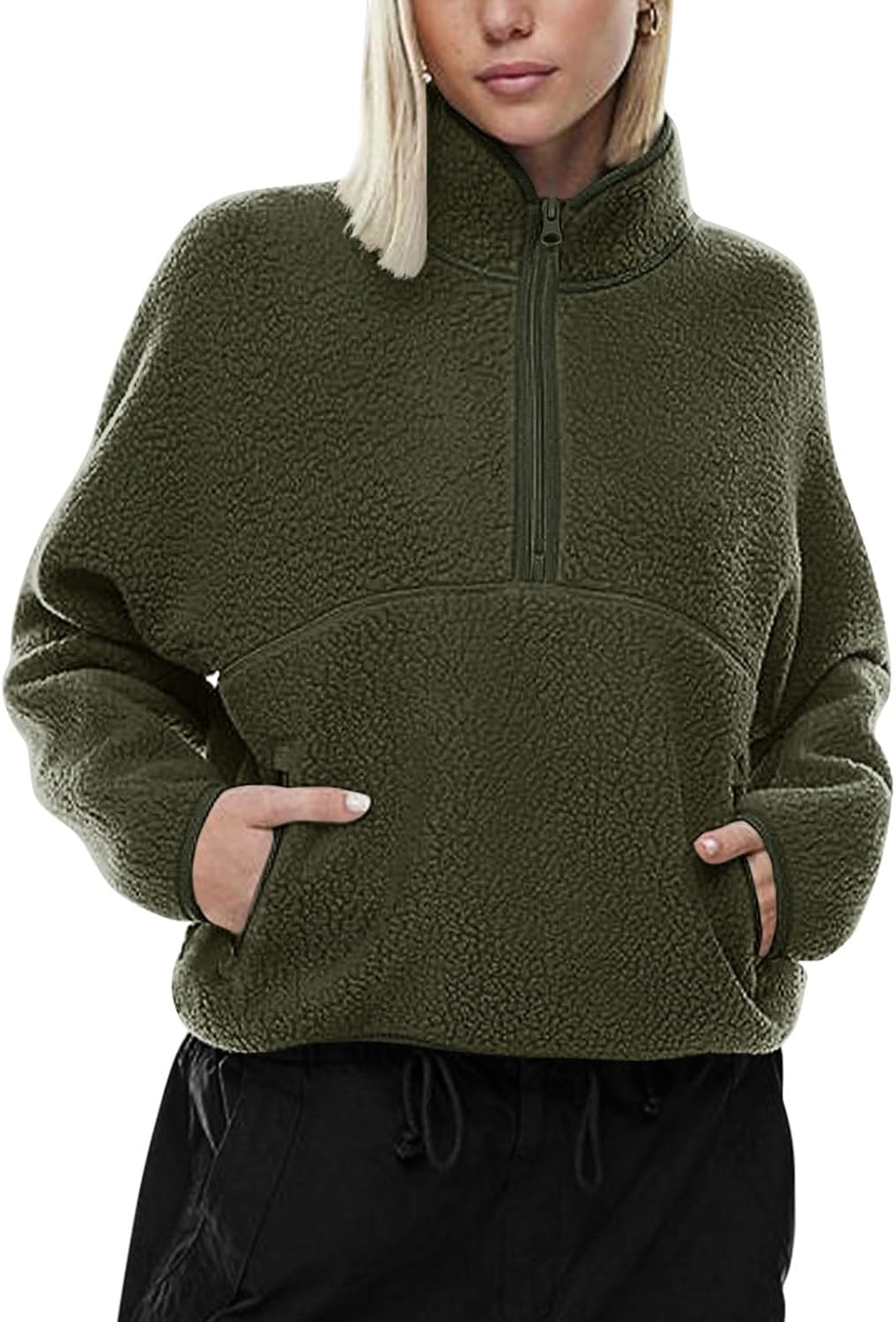 LASLULU Womens Half Zip Pullover Cropped Sweatshirts for Winter