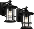 Textured Black Outdoor Wall Light 2 Pack - Clear Seedy Glass Porch