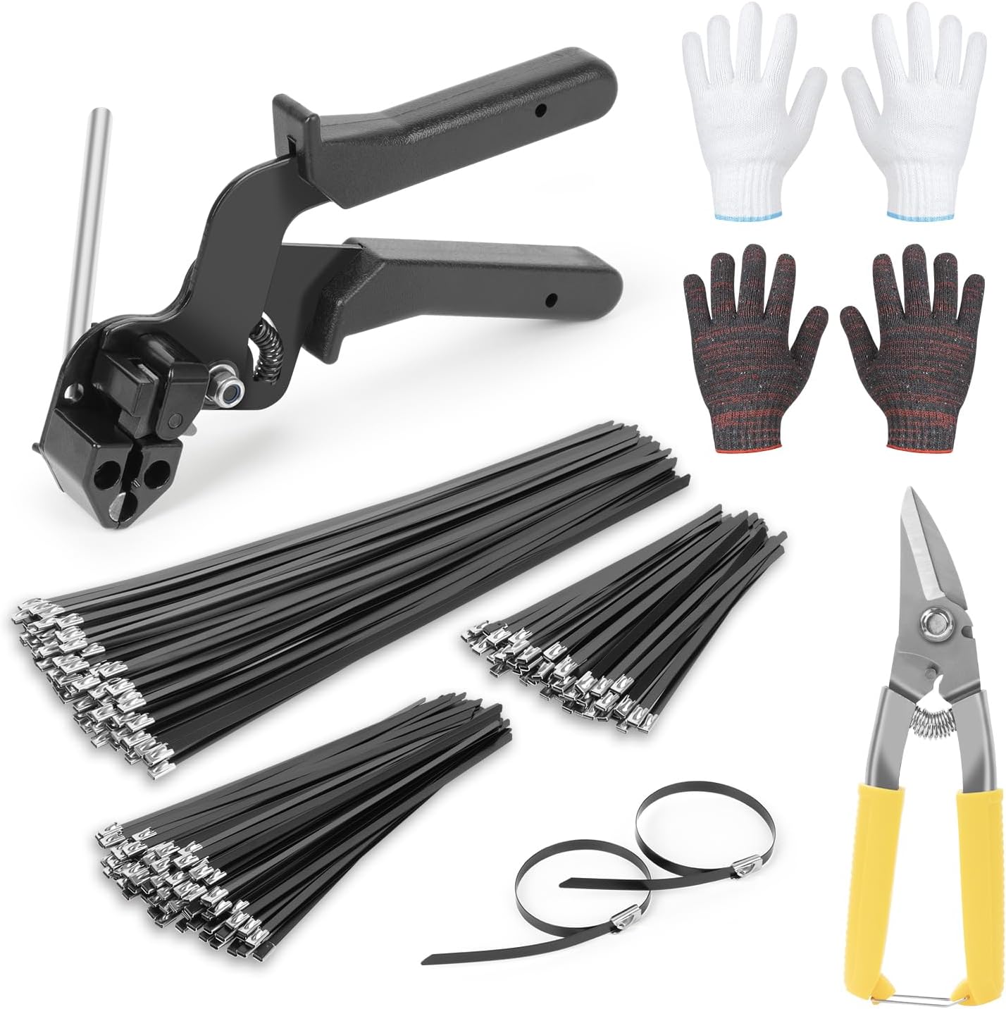 Stainless Steel Cable Tie Gun Set with 300PCS Black Ties