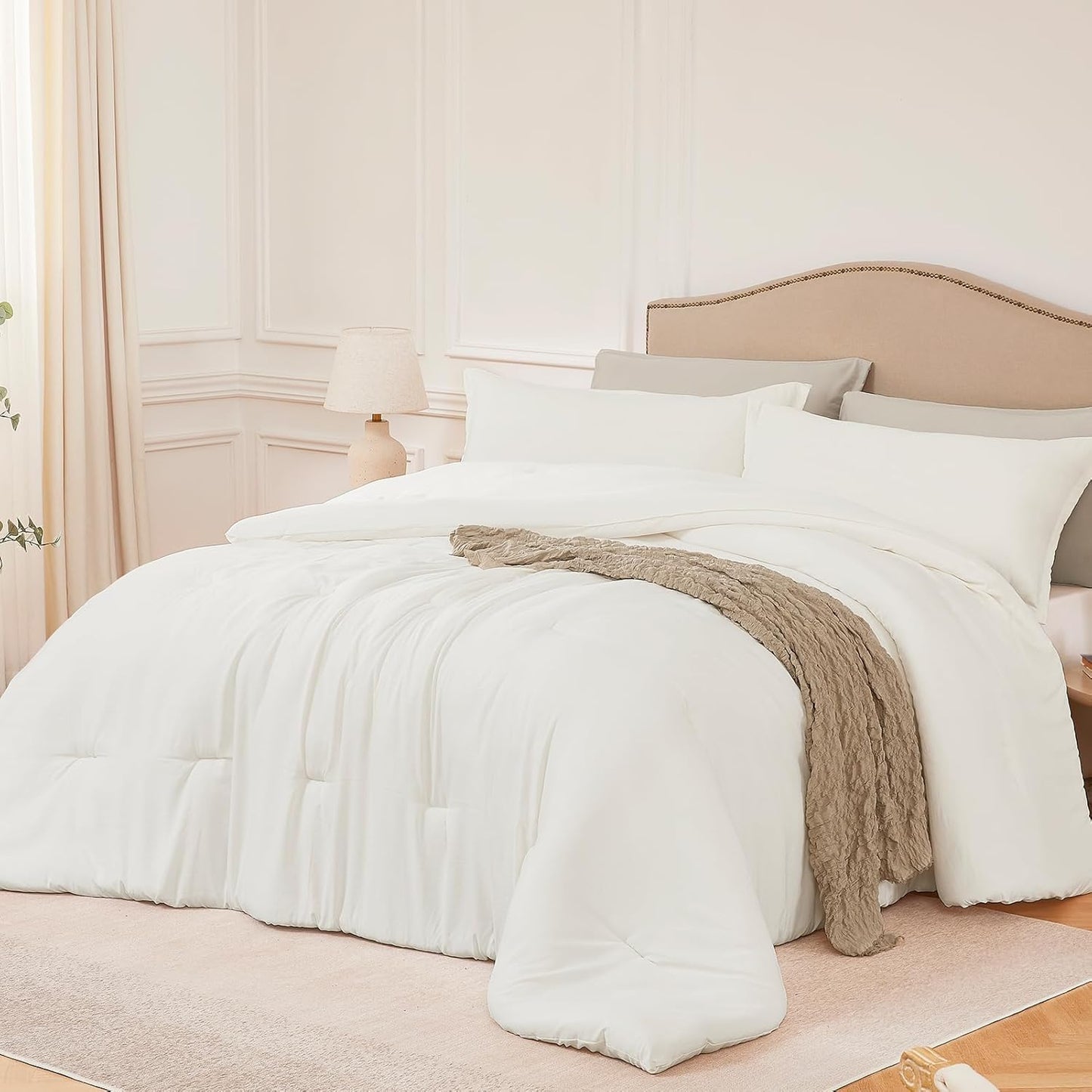 King Comforter Set Beige, Soft Lightweight Bedding for All Seasons