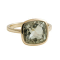 Green Amethyst Cushion Cut 925 Gold Plated Sterling Silver Ring