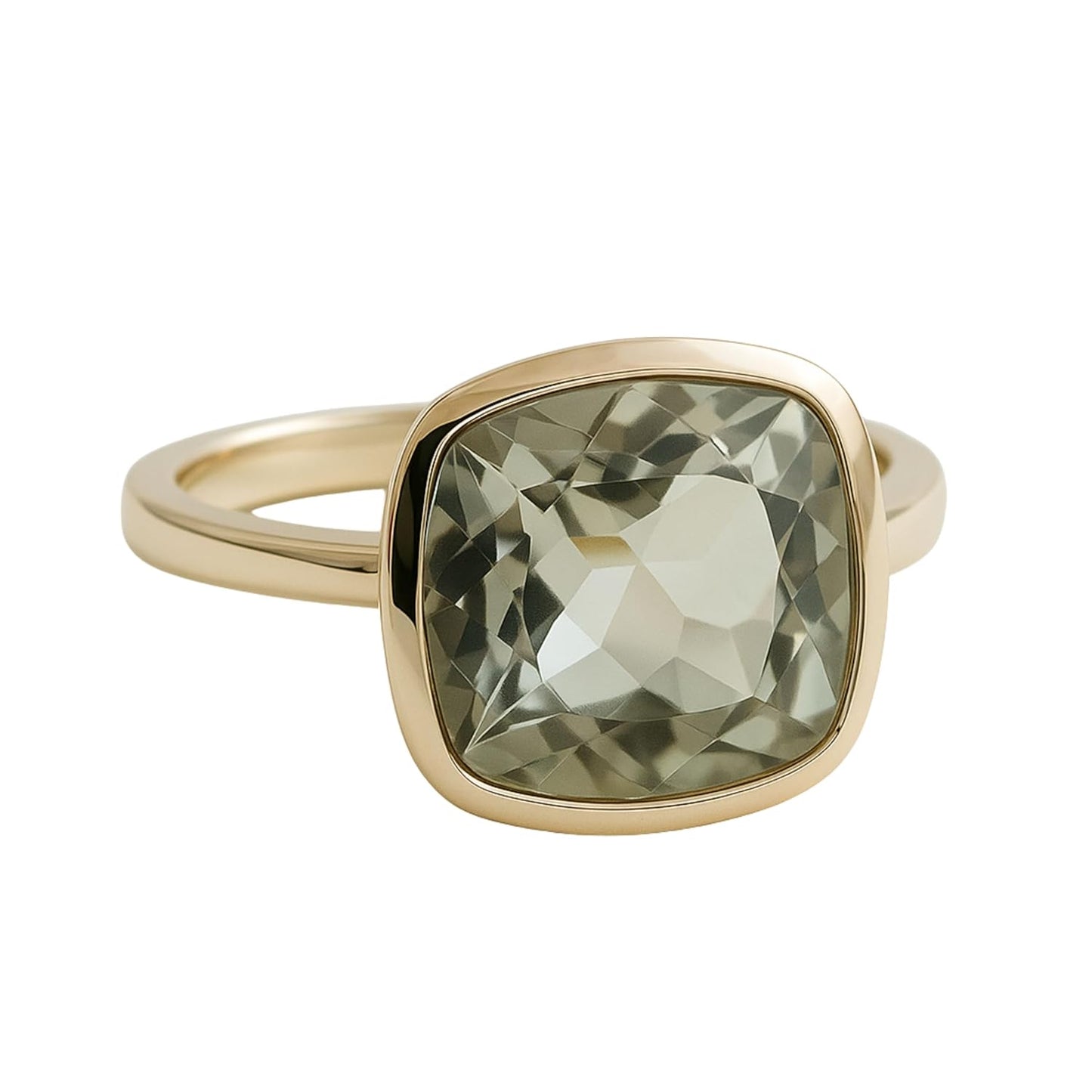 Green Amethyst Cushion Cut Ring - Handmade Sterling Silver Jewelry