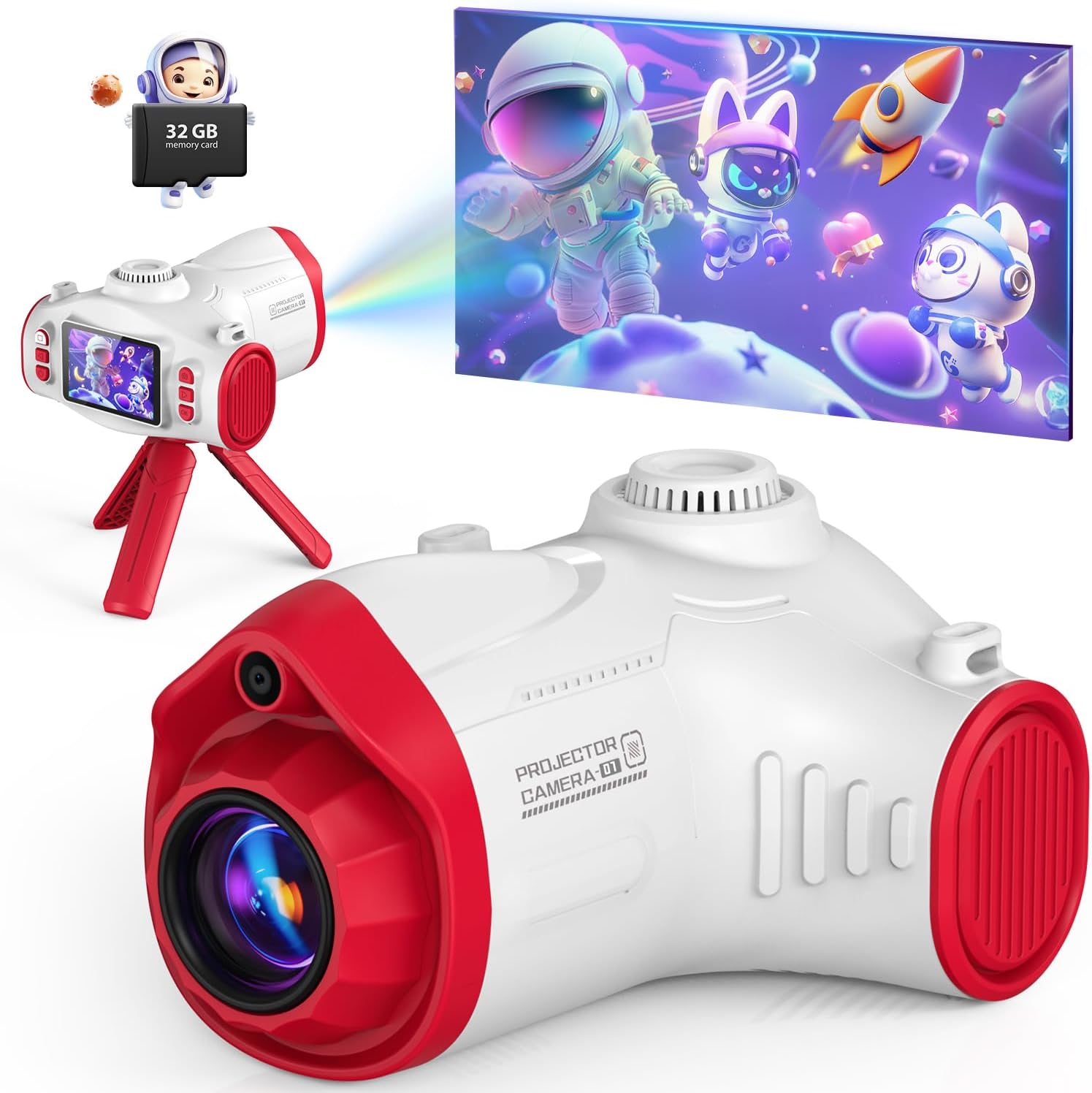 1080P Kids Camera with Projector & Tripod - 32GB Storage
