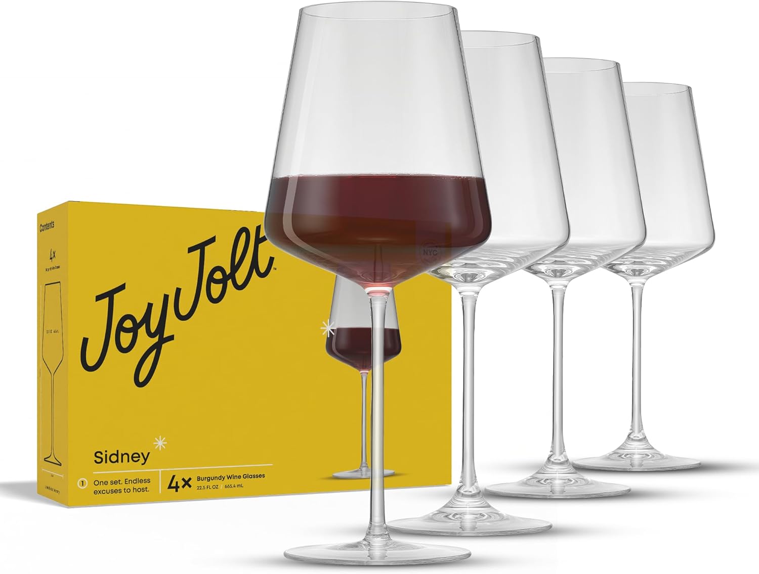 JoyJolt Sidney Burgundy Wine Glasses Set of 4 for Modern Hosting