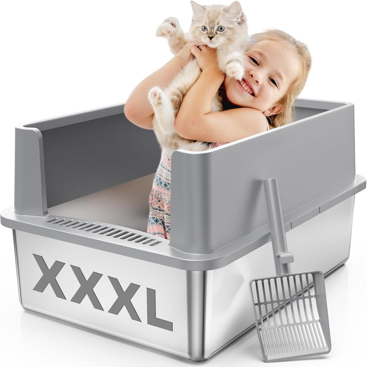 Extra Large Stainless Steel Litter Box for Big Cats & Kittens
