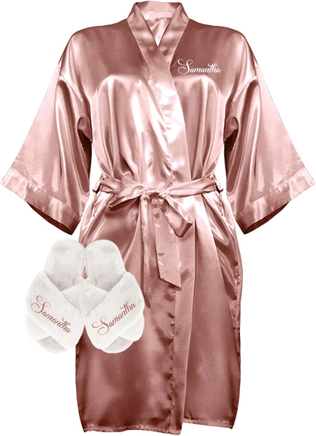 Custom Women Satin Robes and Slippers Gift Set for Her