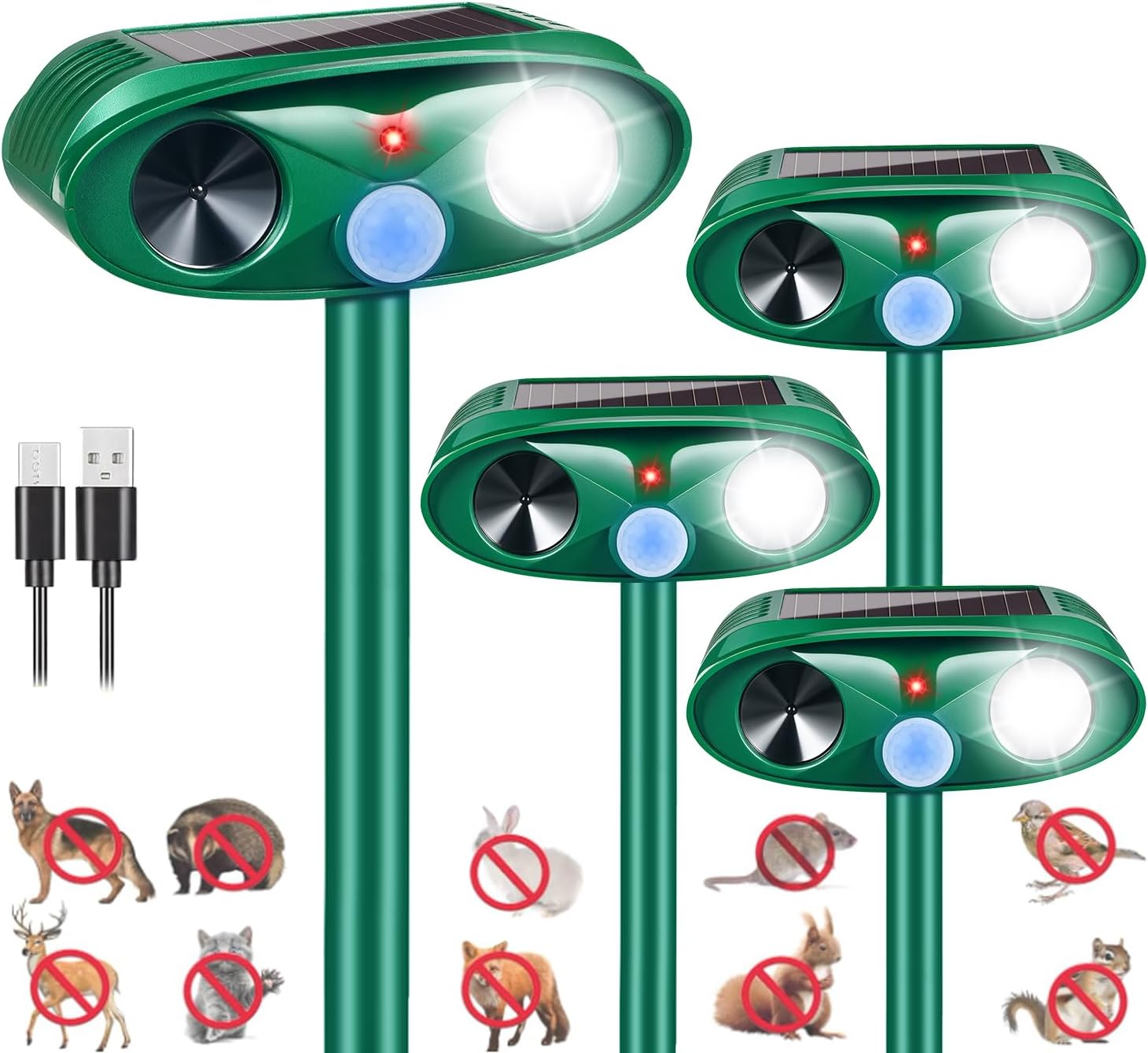 4 Pack Solar Animal Repellent Ultrasonic Cat Deterrent Outdoor