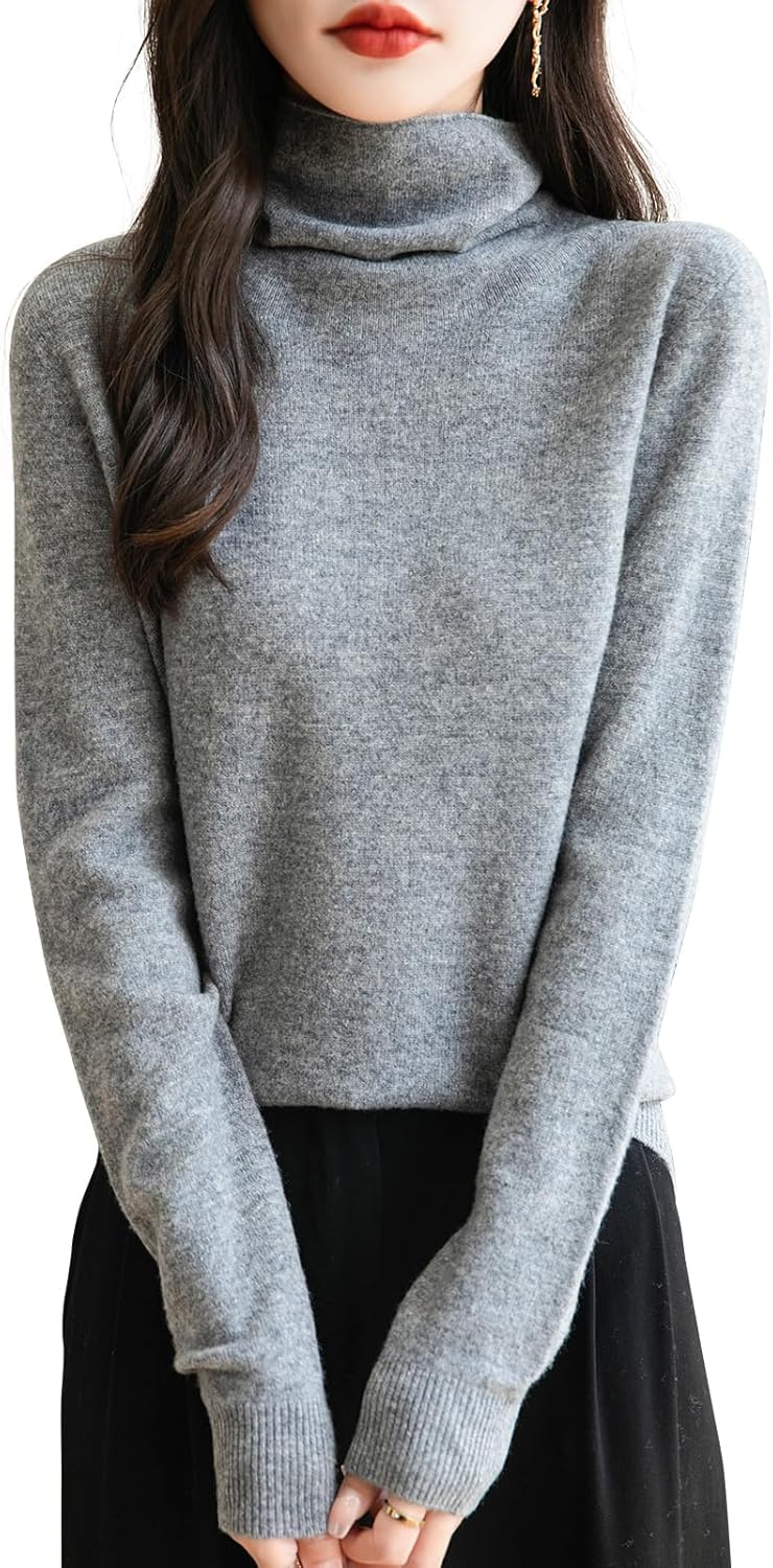 100% Merino Wool Seamless Sweater Turtleneck for Women