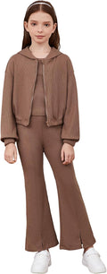 Floerns Girls Long Sleeve Hoodie Tank Split Flare Pants Set Sets