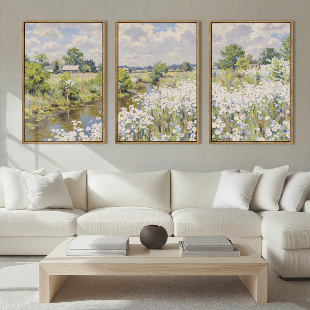 BINCUE Framed Wildflower Wall Art Set of 3 for Home Decor