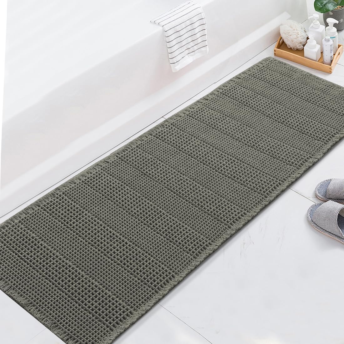 H.VERSAILTEX Upgraded Waffle Runner Rug for Bathroom Floors