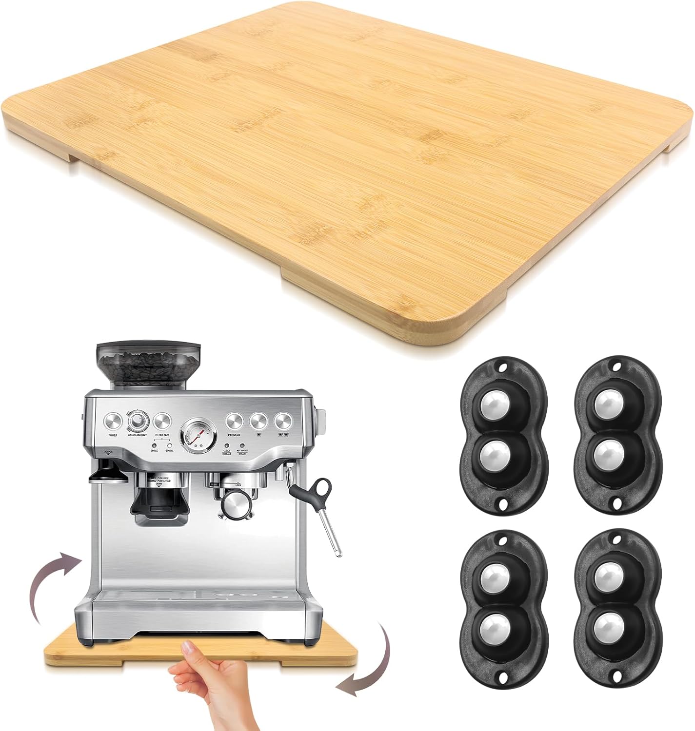 360 Rolling Tray Bamboo Appliance Slider for Kitchen Use