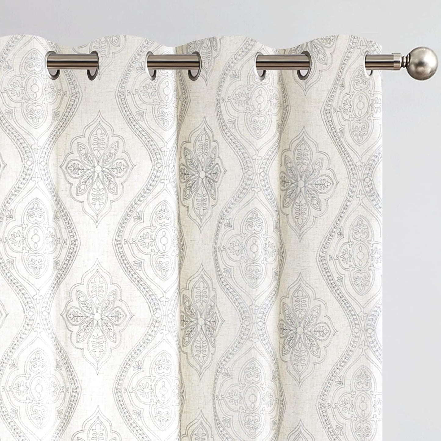 Boho Linen Curtains for Living Room with Embroidered Design