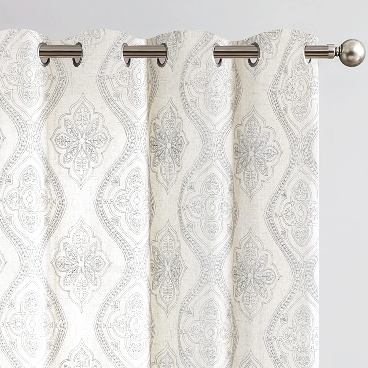 Boho Linen Curtains for Living Room with Embroidered Design
