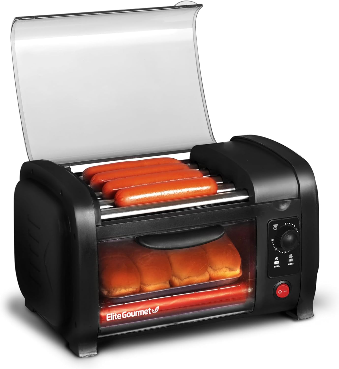 Elite Gourmet Hot Dog Toaster Oven with 30-Min Timer & Rollers