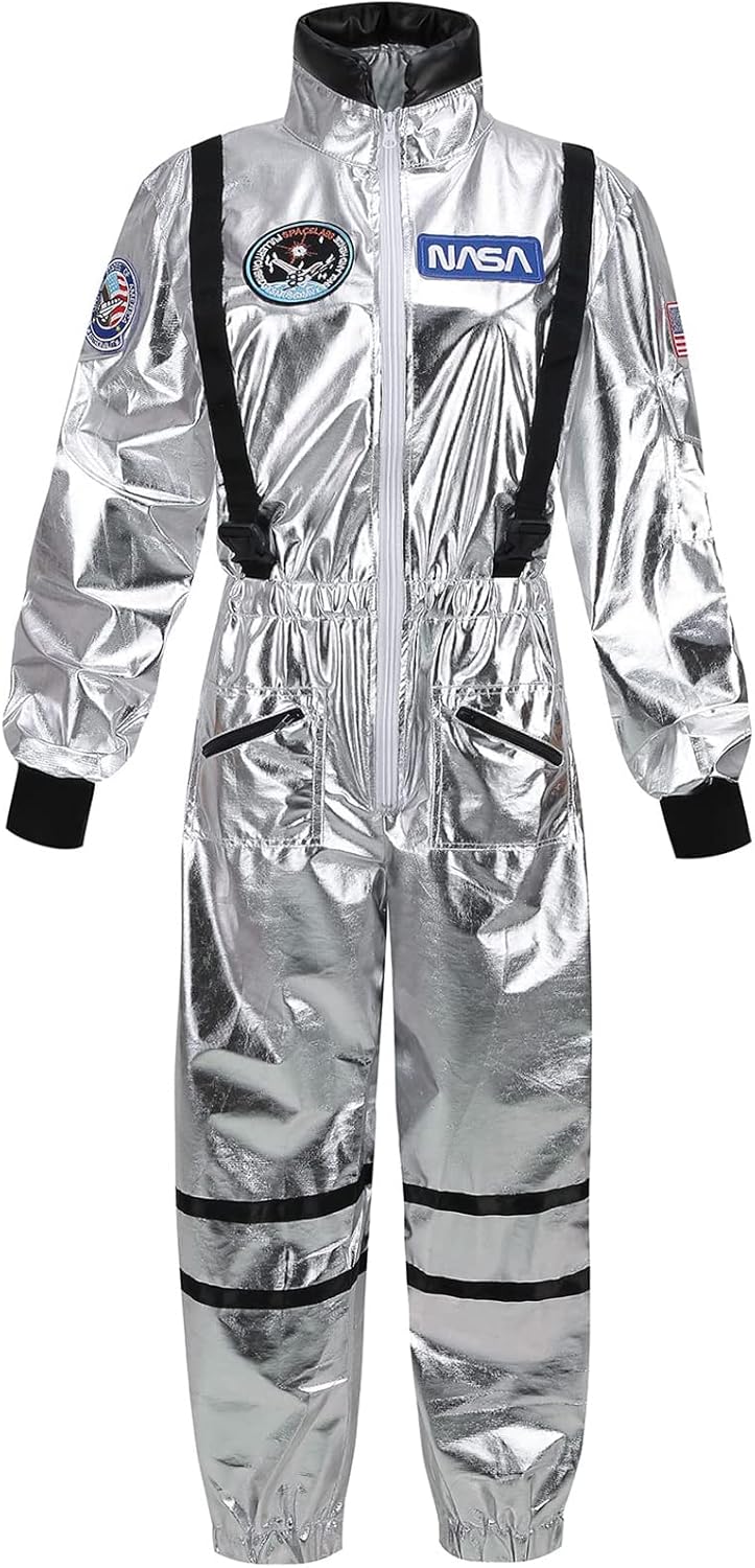 Women's Astronaut Costume Shiny Space Suit for Halloween Fun