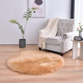 Beige Faux Sheepskin Round Rug 4x4 ft - Fluffy Shag Accent Rug