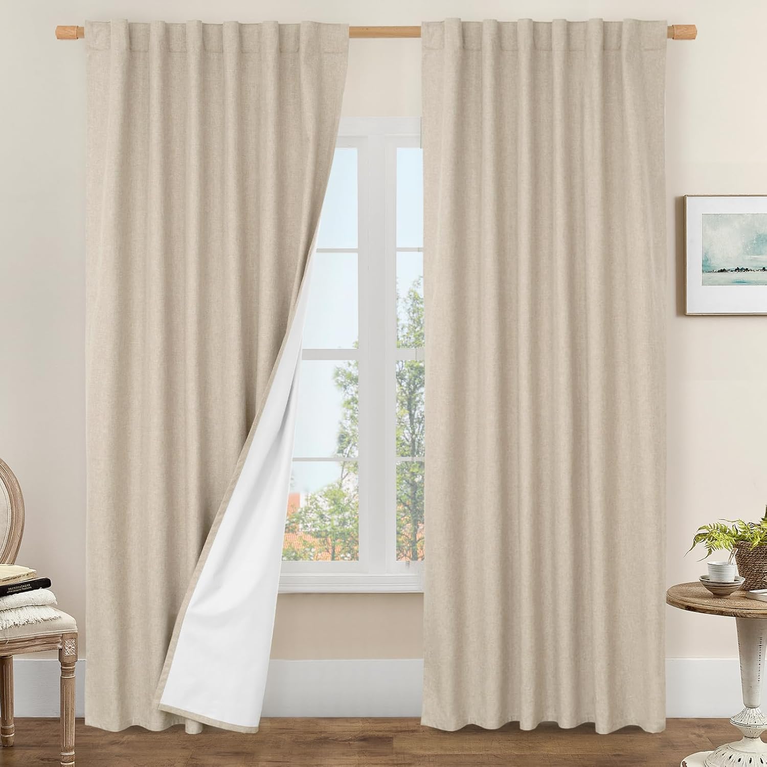 LAMIT 100% Blackout Linen Curtains for Elegant Room Decor
