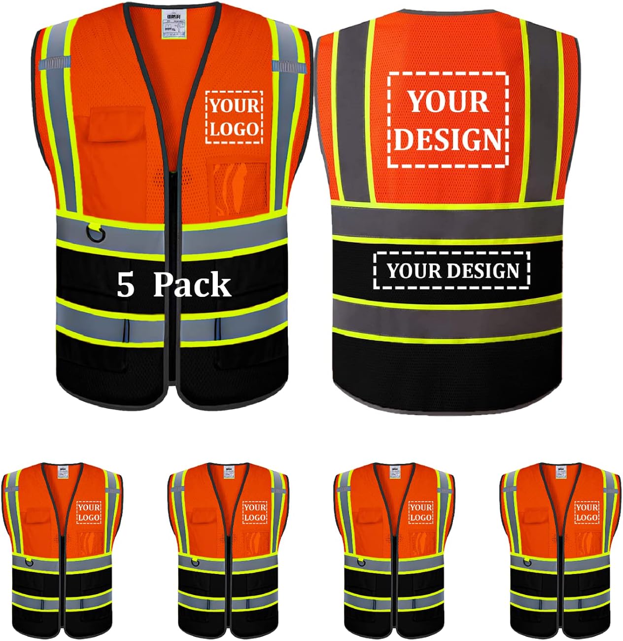 Custom Mesh Safety Vest with Pockets for High Visibility Workwear