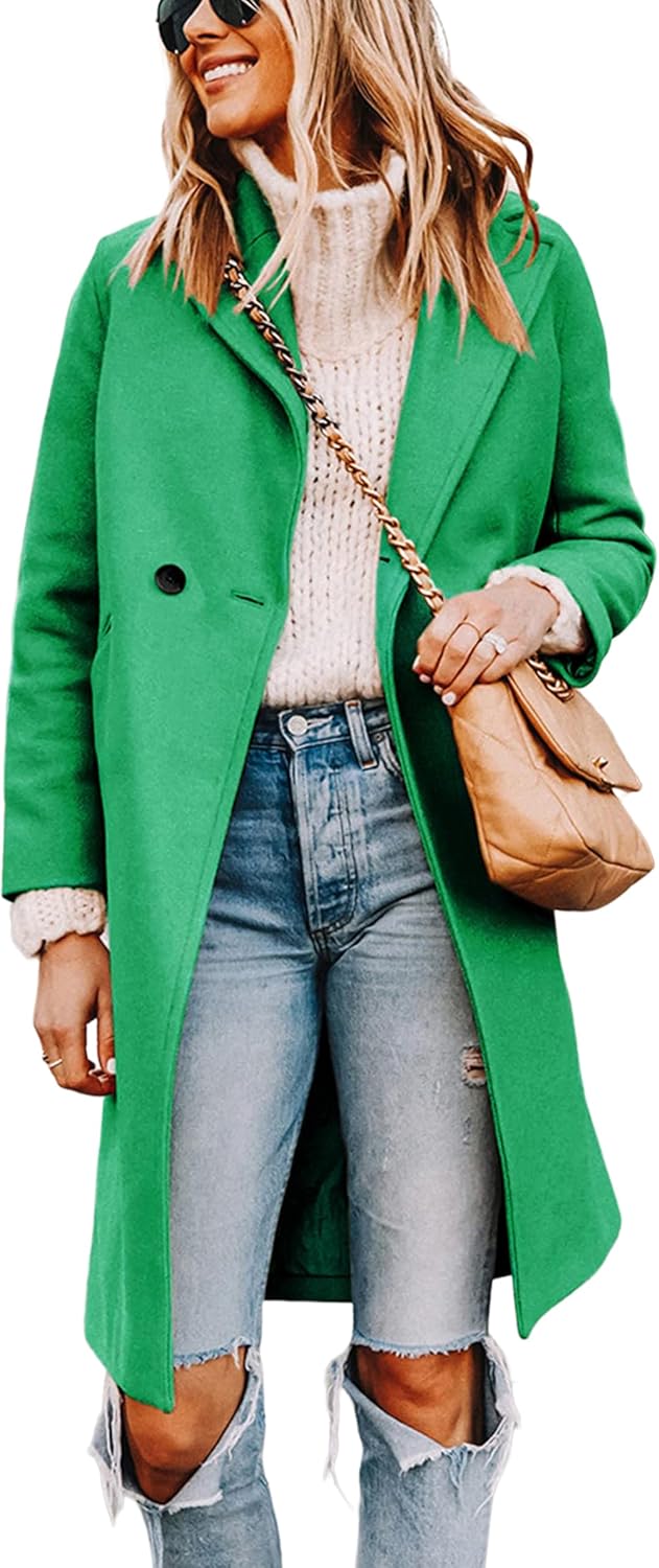 Stylish Women's Notch Lapel Double Breasted Wool Blend Coat