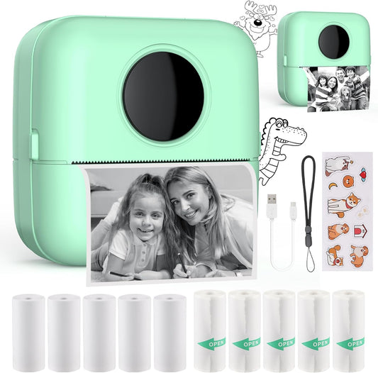 Smart Pocket Printer + 11 Paper Rolls, iOS/Android- Green