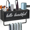 Rustic Hair Dryer Holder Wall Mounted Organizer - Towel Bar Storage