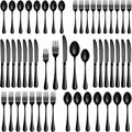 60 Pcs Black Silverware Set for 12 - Mirror Polished Serving Set