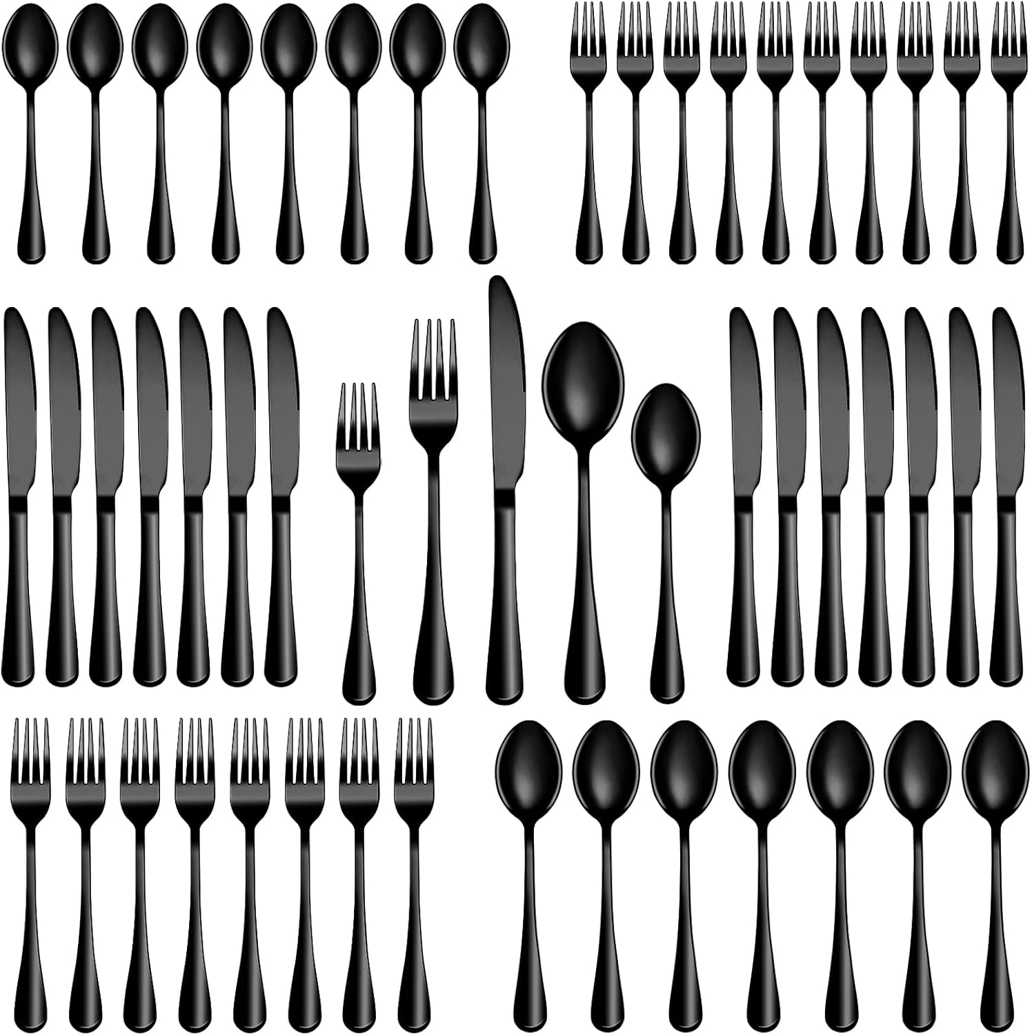 60 Pcs Black Silverware Set for 12 - Durable Stainless Steel Utensils