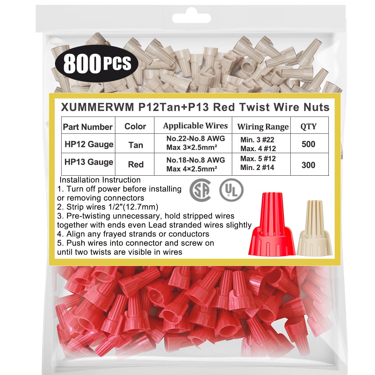 800 PCS Twist Wire Nuts for Quick Connect Electrical Wiring
