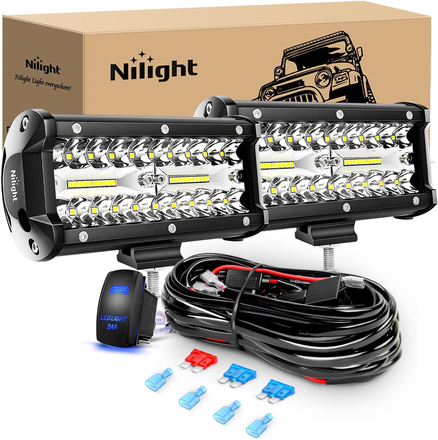 Nilight 6.5Inch 120W Spot & Flood Combo Bar Driving Lights