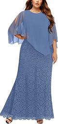 Women's Plus Size Cape Dress with Chiffon Overlay Gown (Style 8K3V)