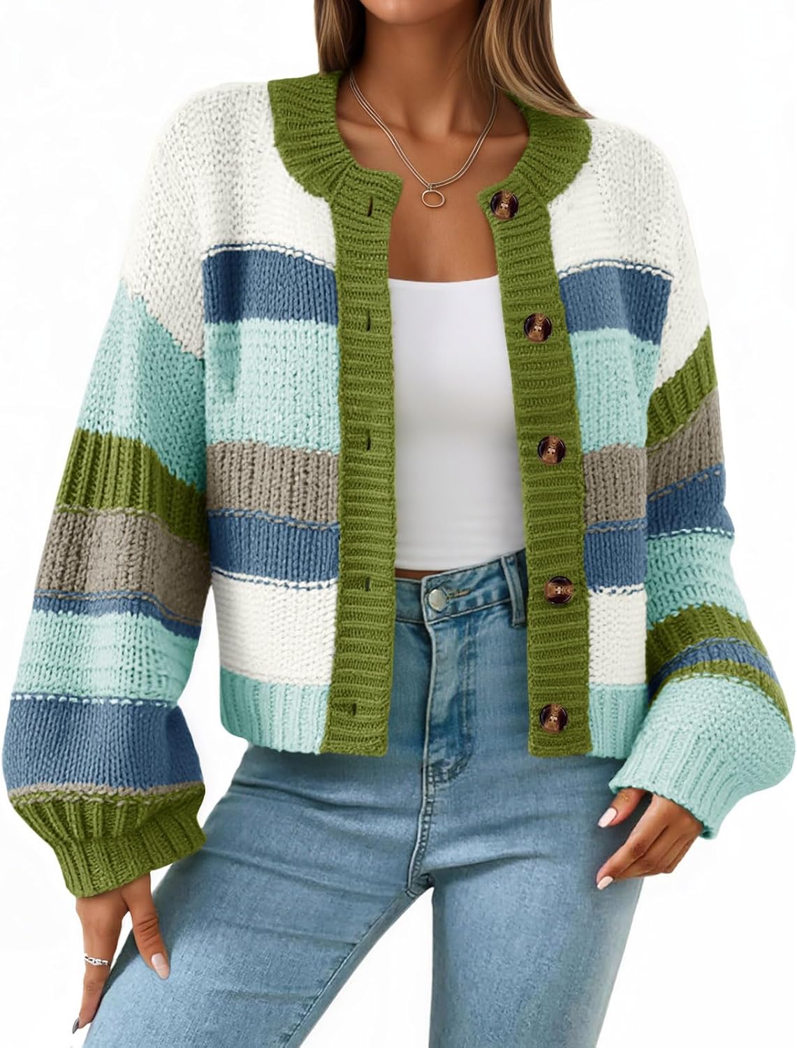 Trendy Color Block Chunky Cardigan Sweater for Women