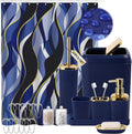 Blue Bathroom Set with Stripe Shower Curtain - Coordinated Navy Blue