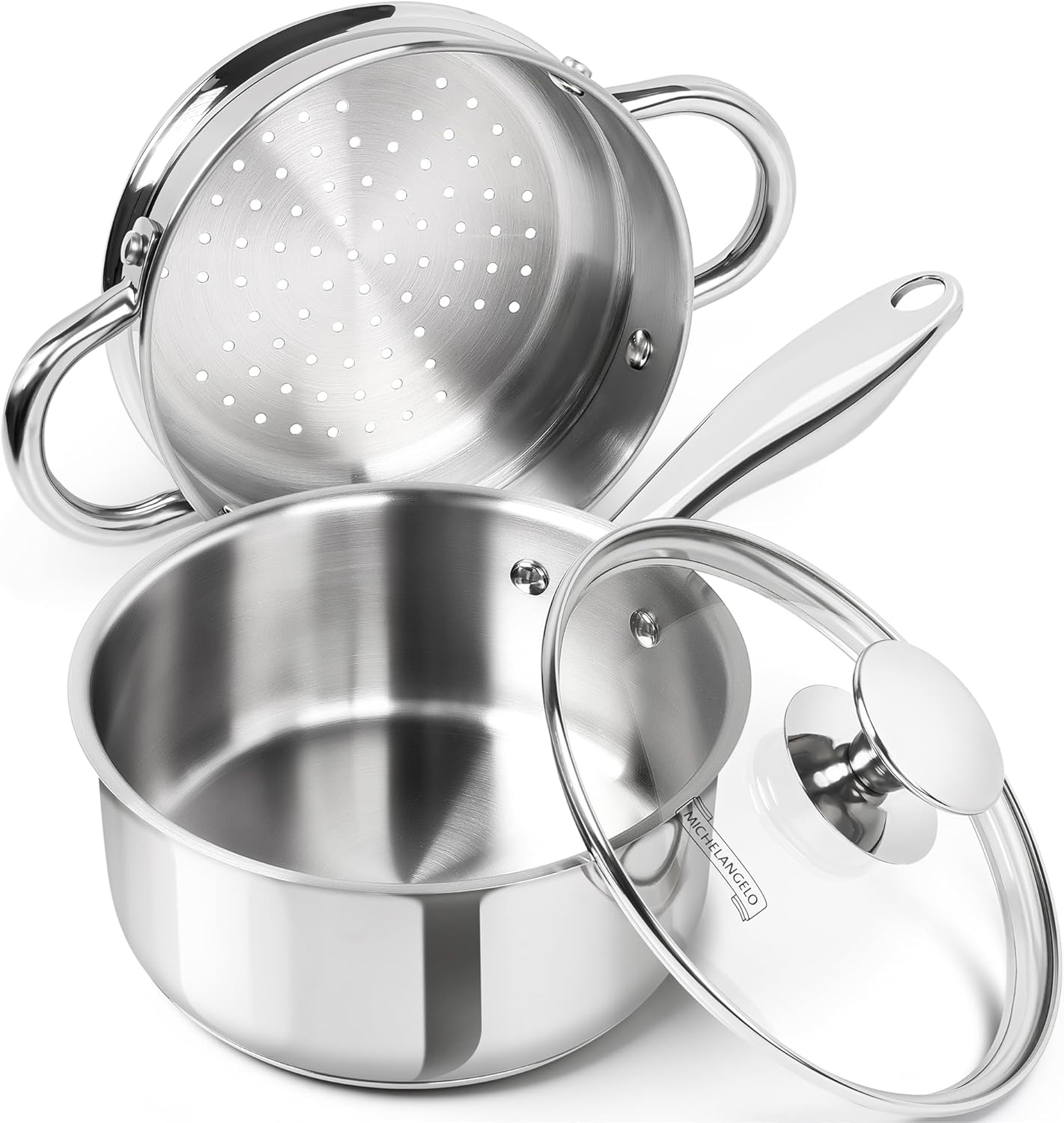 Versatile 1.5 Quart Stainless Steel Saucepan with Steamer Insert