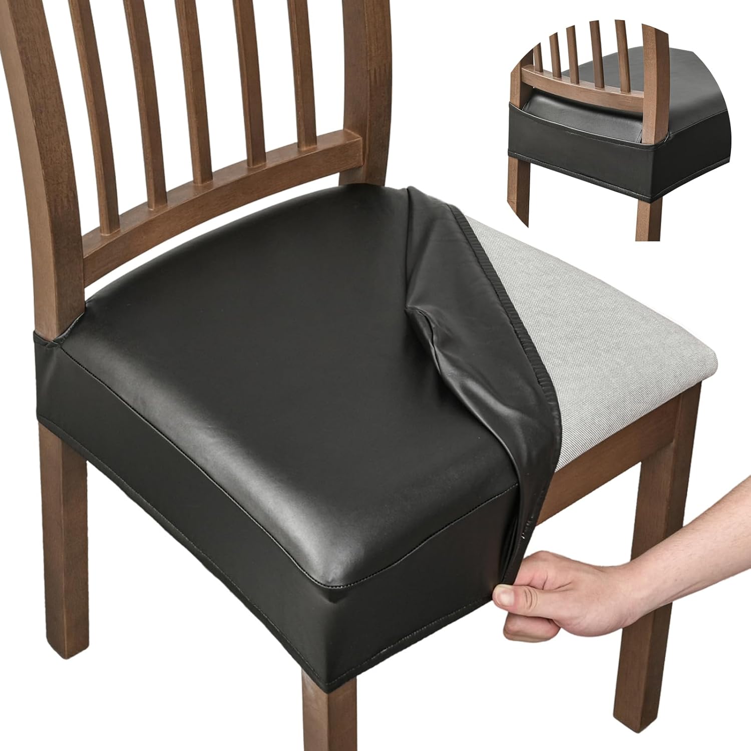 FUANGUI Dining Chair Covers Set of 6, Waterproof PU Leather