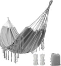 Double Boho Macrame Hammock with Elegant Tassels - Spacious Comfort