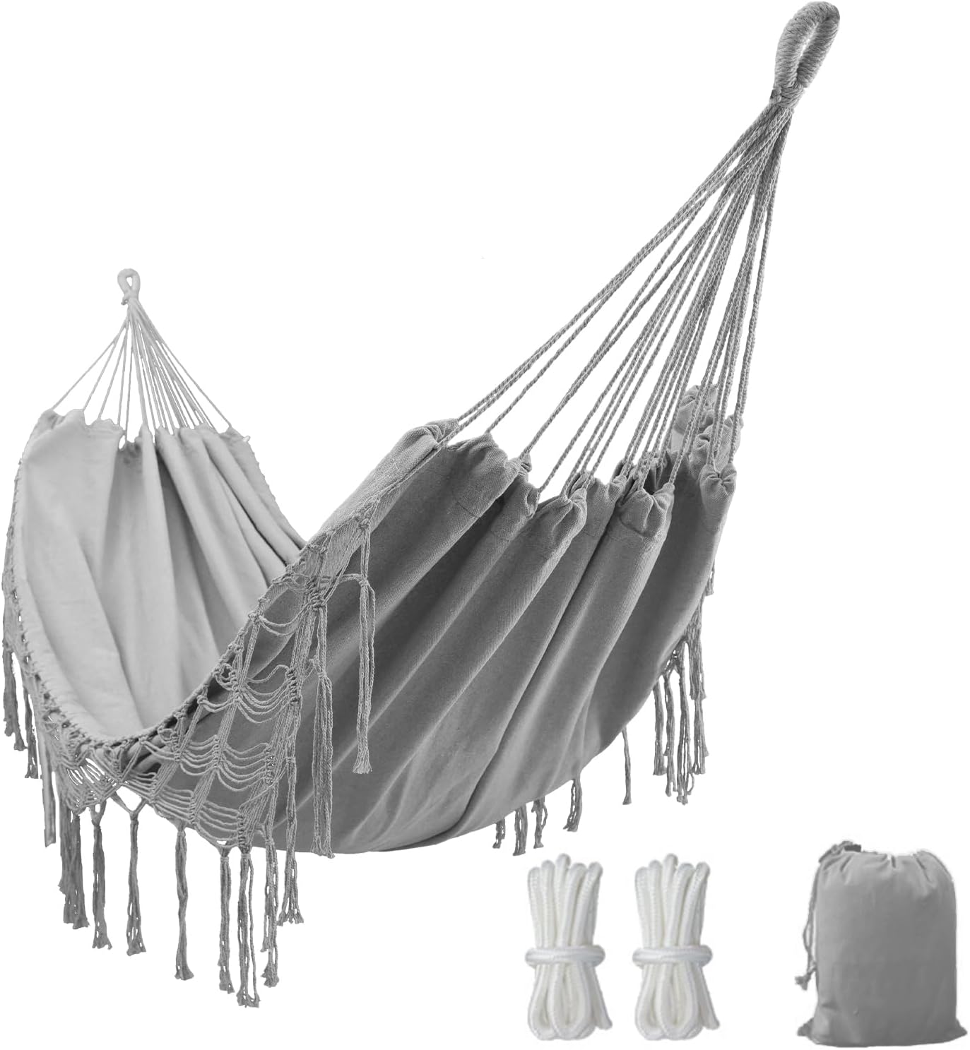 Double Boho Macrame Hammock with Elegant Tassels for Relaxation