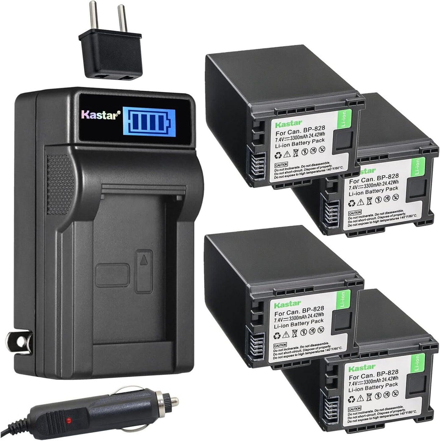 Kastar 4-Pack BP-828 Battery and Charger for Canon Cameras
