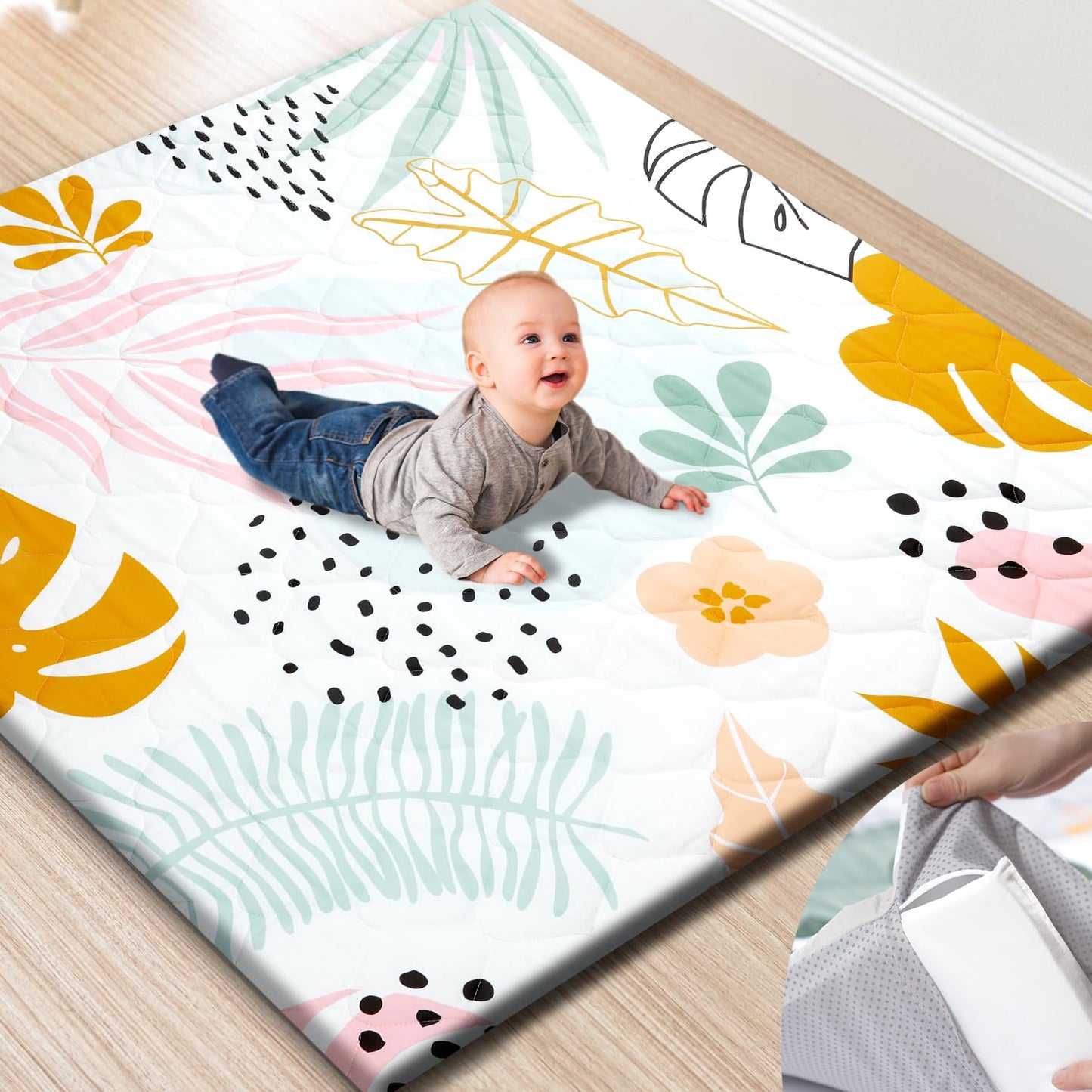 Premium Foam Baby Play Mat with Removable Cover for Safety