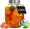 2 Gallon Glass Beverage Dispenser with Lid and Stainless Steel Spigot