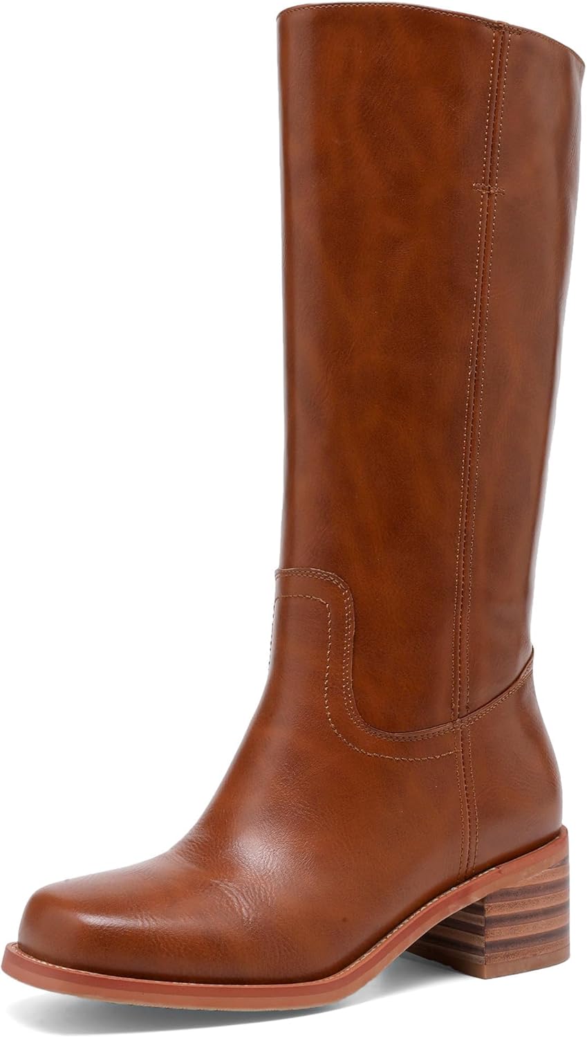 Women's Knee High Boots with Chunky Block Heel for Comfort