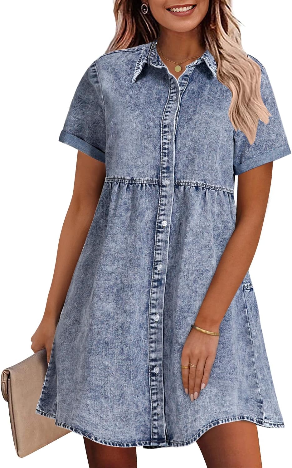 Stylish Denim Babydoll Dress for Women by GRAPENT - Perfect Fit