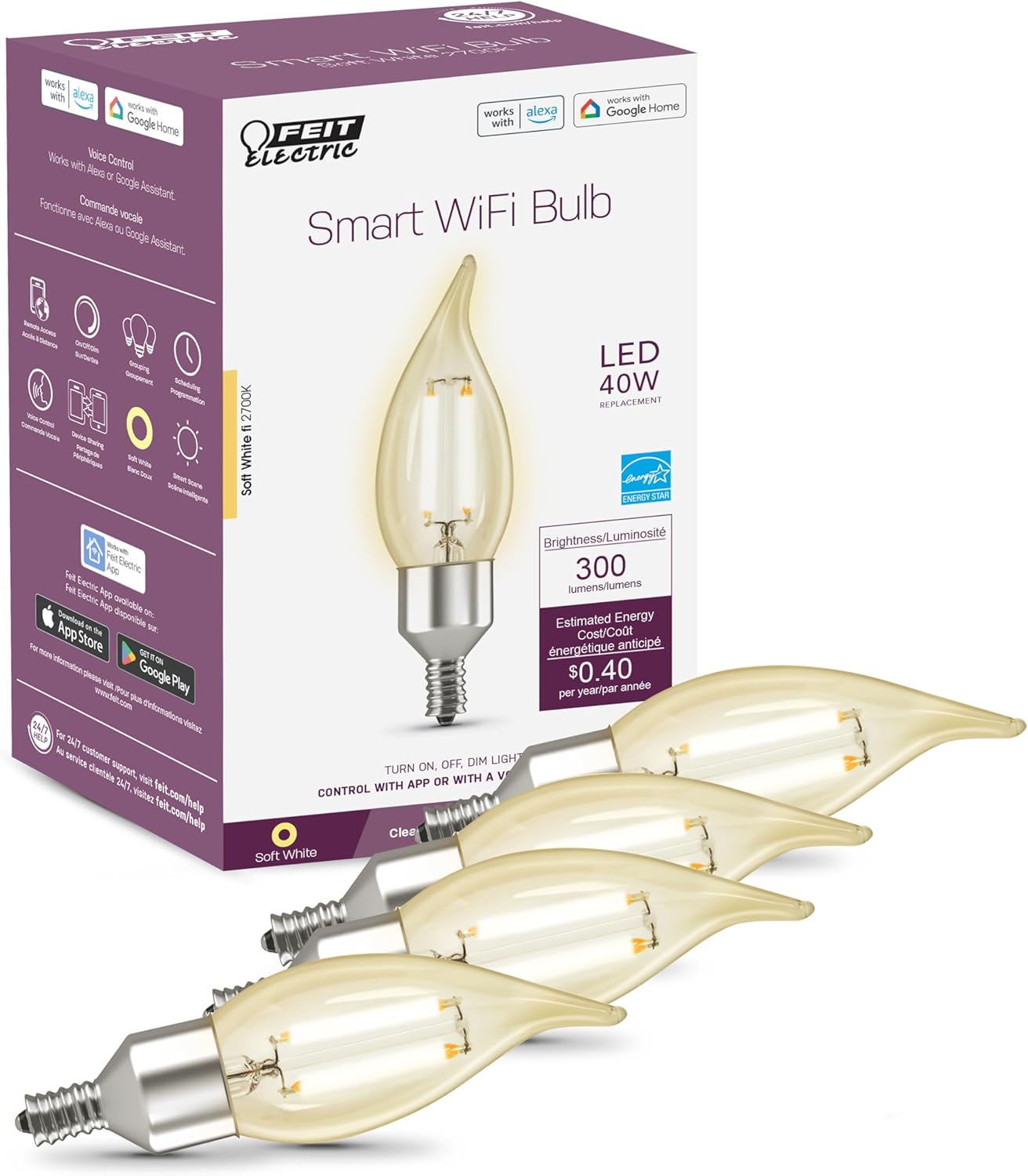 Smart LED Candle Bulb with Wifi Control and Voice Activation