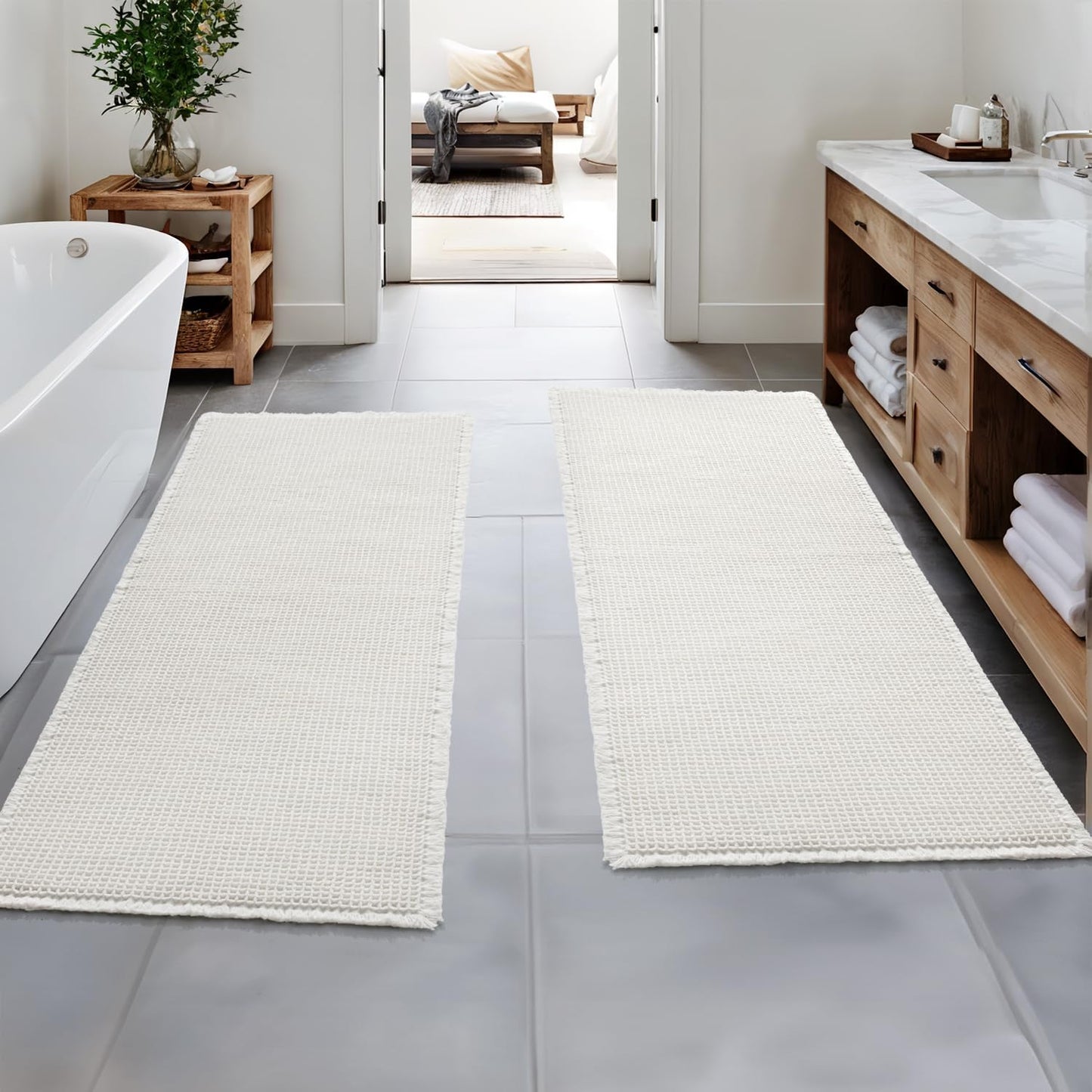 MIULEE Set of 2 Waffle Bathroom Runner Rugs for Comfort