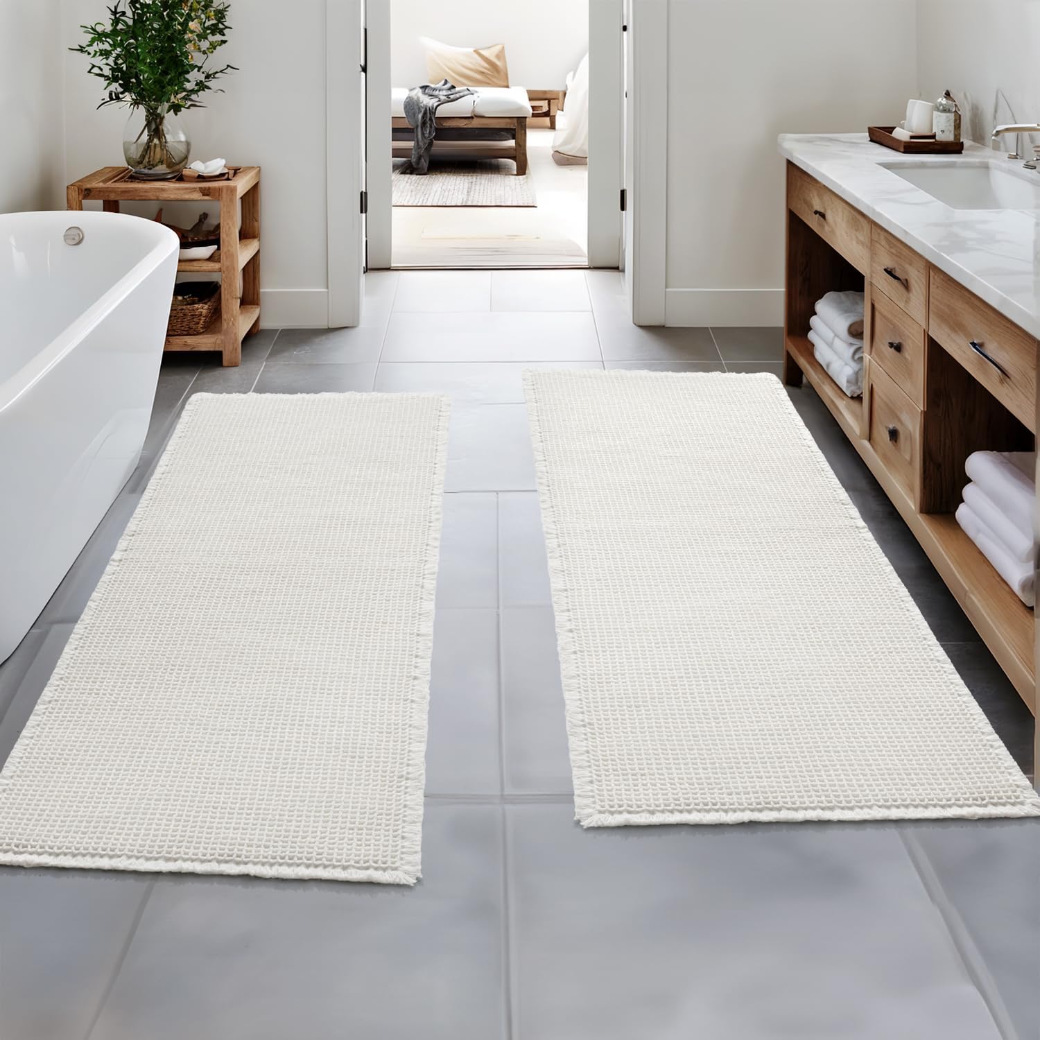 MIULEE Set of 2 Waffle Bathroom Runner Rugs for Comfort