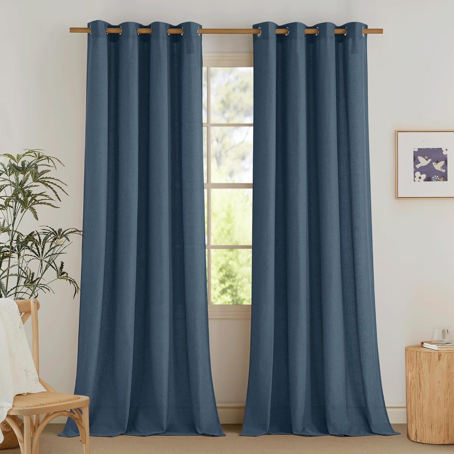NICETOWN Navy Blue Linen Curtains for Kitchen and Bathroom