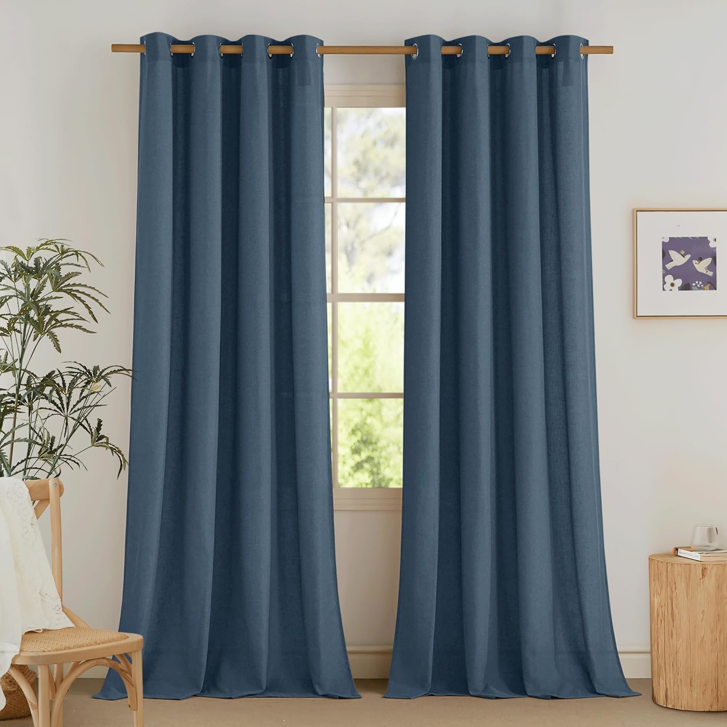 NICETOWN Navy Blue Linen Curtains for Kitchen and Bathroom