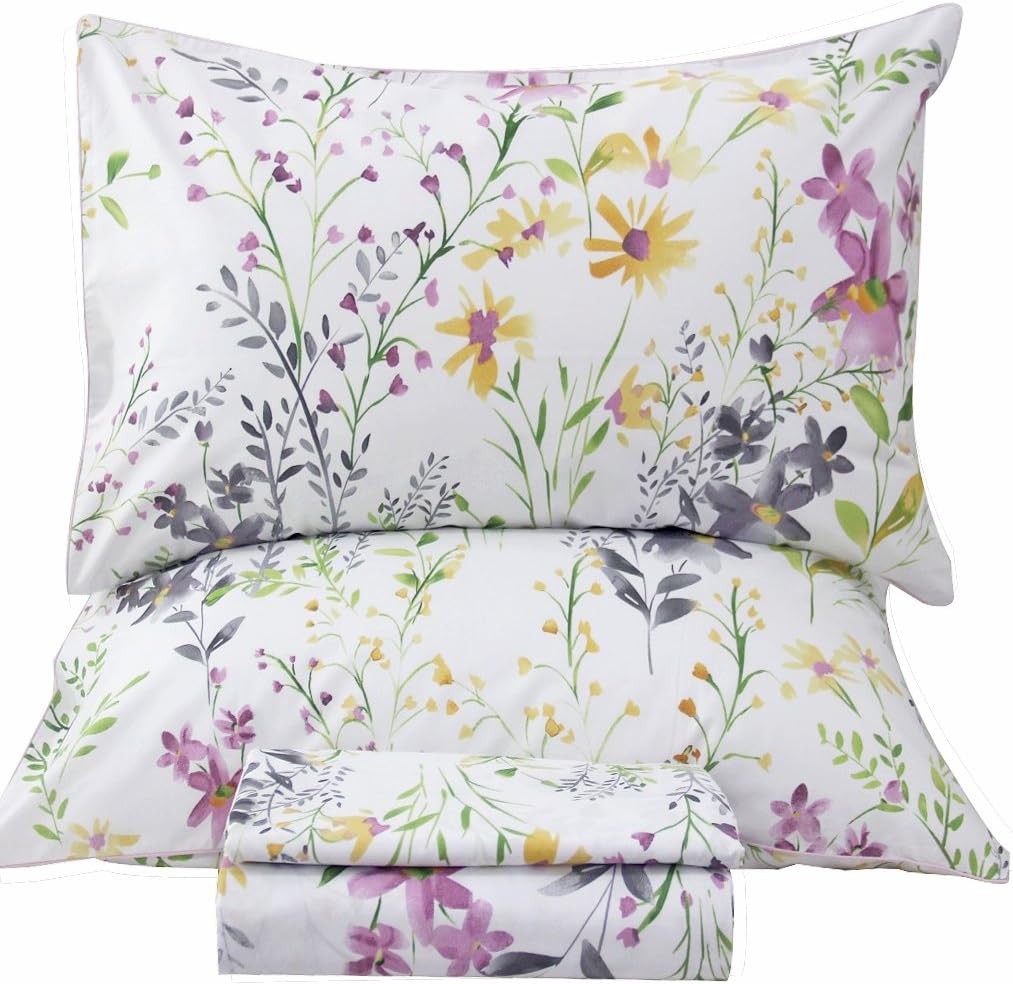 QSH Floral Queen Size Sheet Set - Breathable Egyptian Cotton