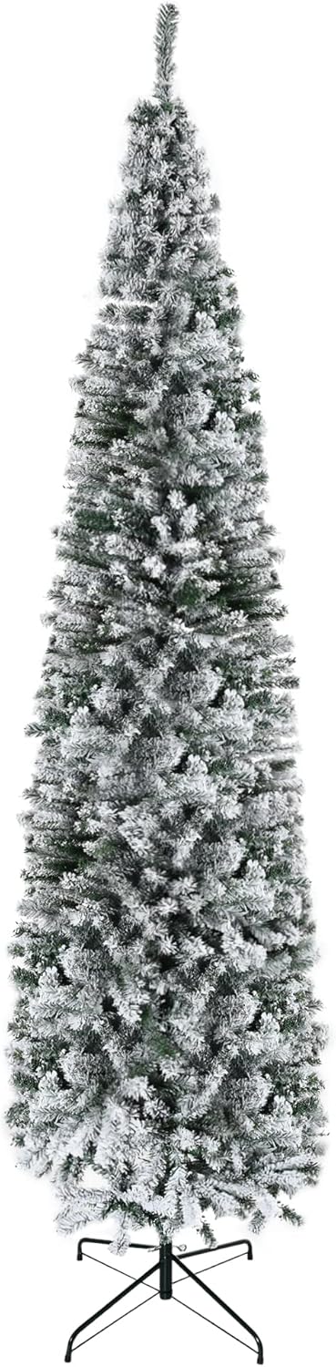 HOMOM 9ft Flocked Christmas Tree with Faux Snow for Holidays